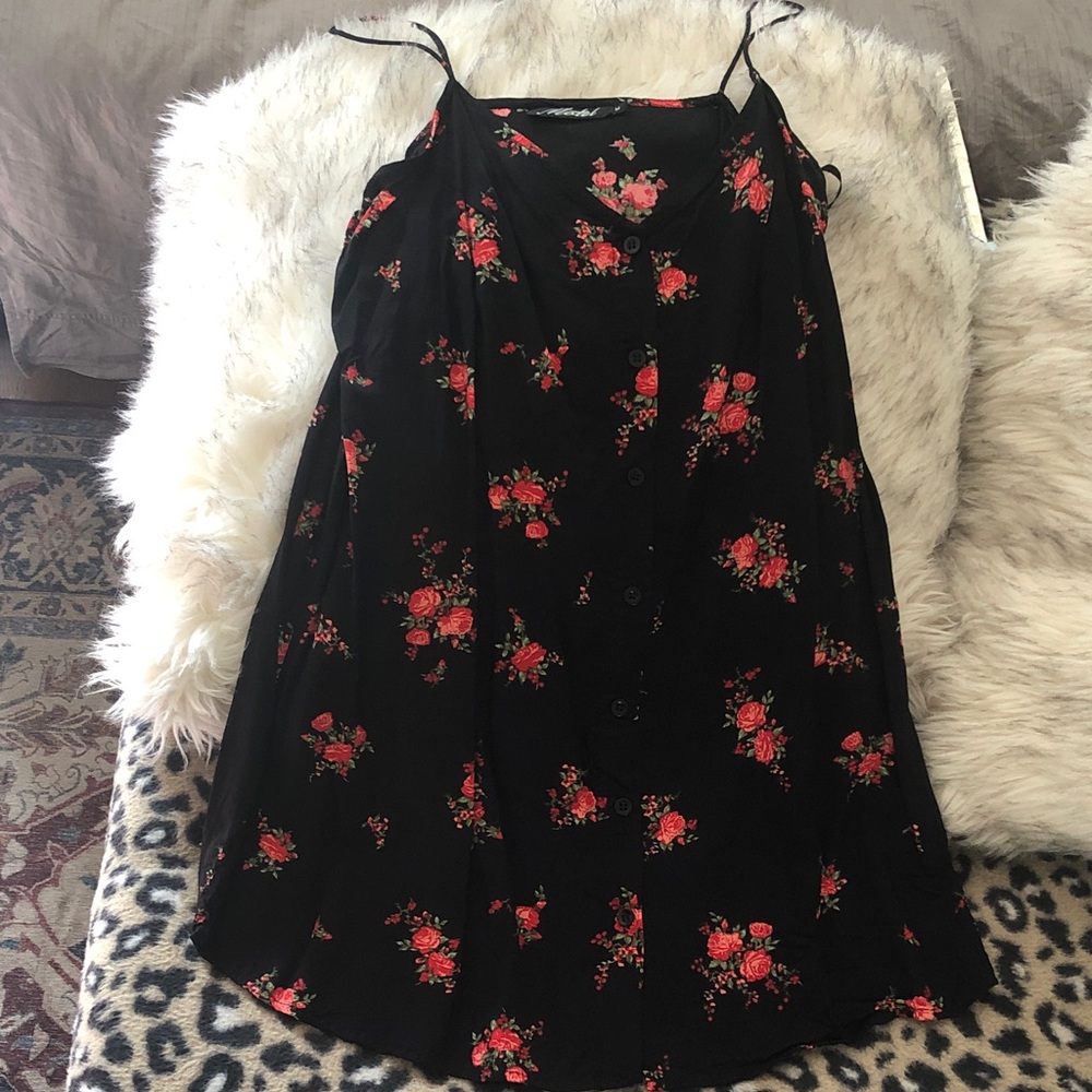 Motel Rocks Black Mini Dress with Red Floral Print